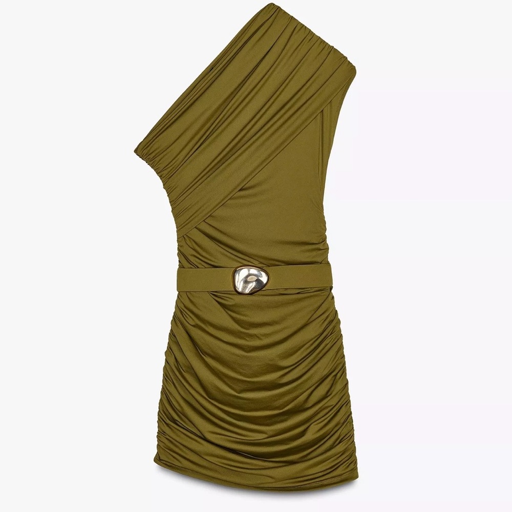 Zara One-Shoulder Dress in Olive